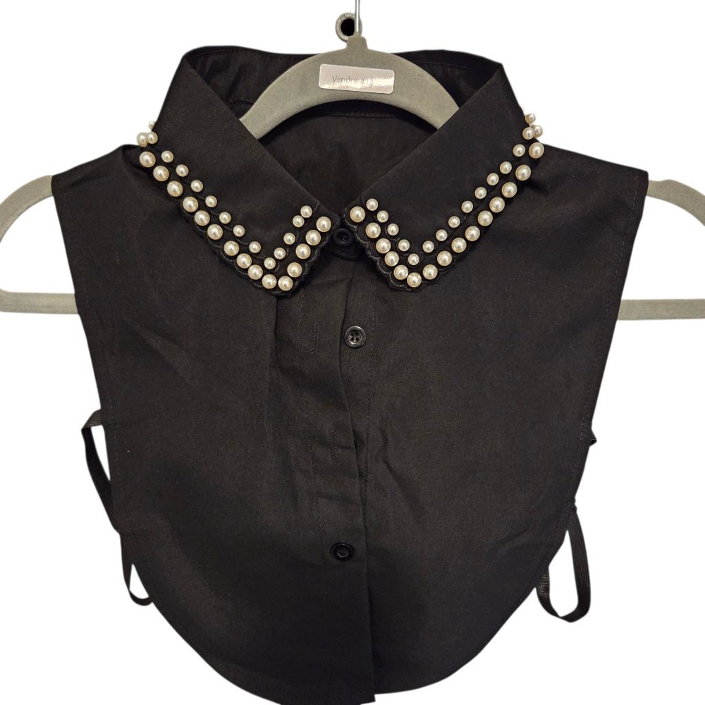 Women's Unbranded Button Down Shirt Black White Pearl Collar O/S